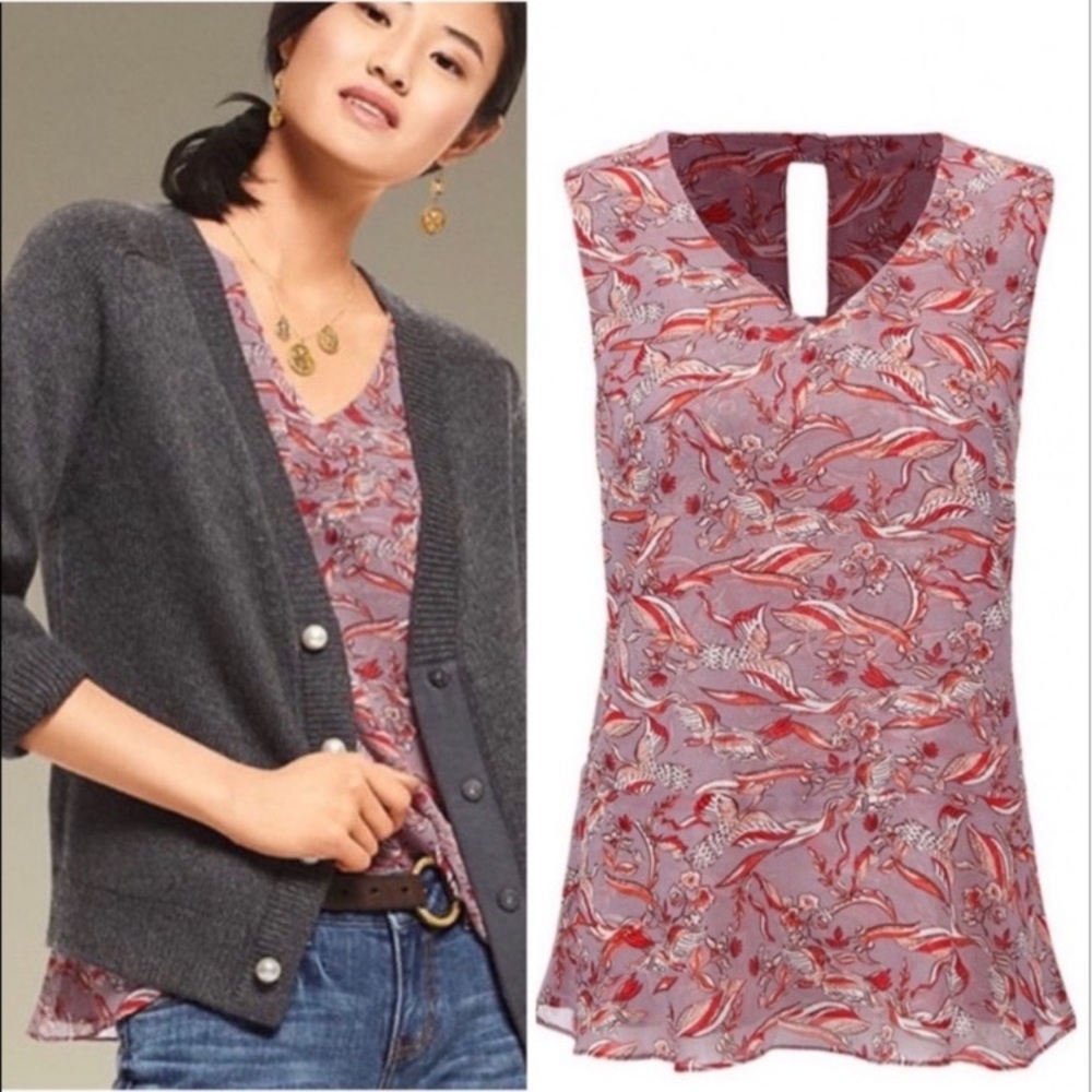 CAbi GOOD LUCK CRANE BLOUSE ~ #3611 TOP ~ Purple & Red ~ Size S & XS